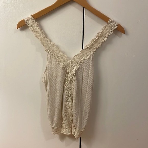 Cream urban outfitters lace trimmed top - Picture 1 of 3
